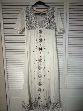 Knox Rose White Maxi Dress with Navy & Rust Embroidery